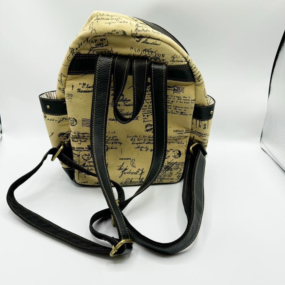 Vaan & Co Travel Mini Backpack Leather Canvas Map Print - Picture 5 of 11